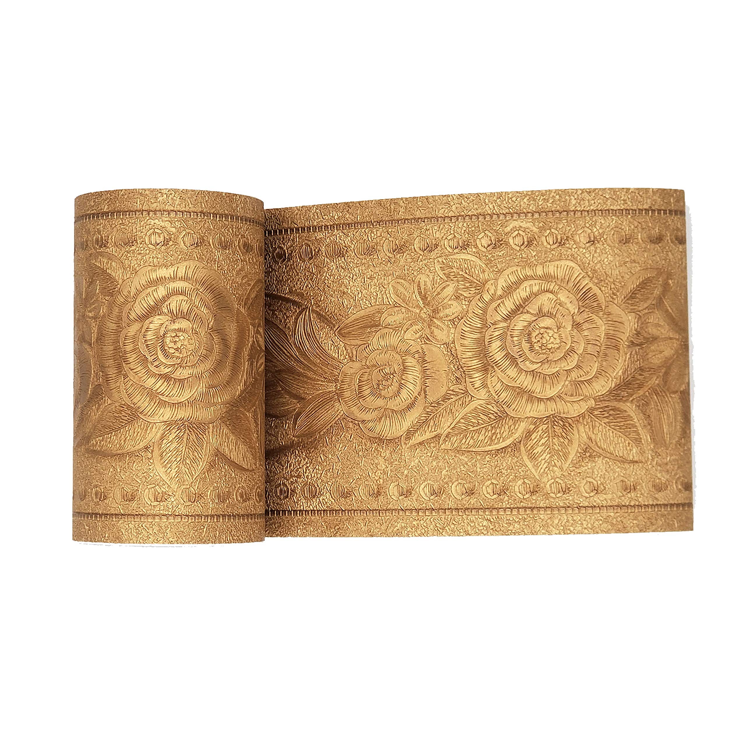 HASTHIP Floral Pattern Molding Peel Stick Wall Border For Home Decor Bathroom Kitchen, 4 Inch By 16.4 Feet, Material - Pvc, Damp And Mildew Proofing, Durable, Waterproof (Gold) HASTHIP Floral Pattern Molding Peel Stick Wall Border For Home Decor Bathroom Kitchen, 4 Inch By 16.4 Feet, Material - Pvc, Damp And Mildew Proofing, Durable, Waterproof (Gold)